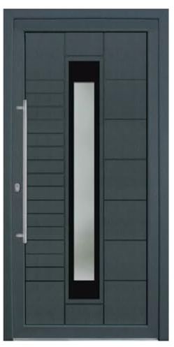 HORI Haustür Kunststoff, aluminium, Komplettset konfigurieren, Hauseingangstür Modern - Farbe: grau (innen weiß) - DIN links - Modell: Stripe - 210 x 110 cm