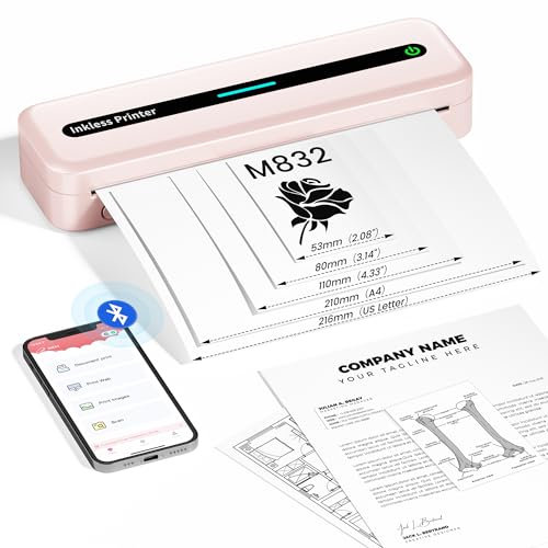 ItriAce Stampante Termica A4 – Nuova Stampante Portatile 300DPI Migliorata Dupporta Carta Termica per Studio, Viaggi, Casa, Ufficio, Compatibile con Telefono e Laptop, Rosa