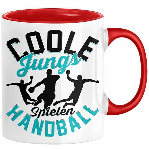 Handball-Spieler Geschenk Tasse Geschenkidee Handball-Spieler Jungs Kaffee-Becher Coole Jungs Spielen Handball (Rot)