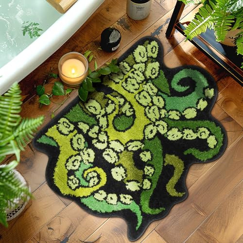 Octopus Rugs Goth Tentakel Badematte, rutschfeste Badezimmermatte, Ozean-Tiere, Cthulhu, getufteter Teppich, Duschmatte, ästhetischer Bodenteppich für Schlafzimmer, Dekoration für DND, RPG, Gamer,
