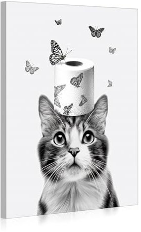 JBER Katze Leinwand Gemälde Wandkunst, geeignet für Badezimmer Dekoration, Poster Home Decor, lustige Tier Dekoration, gerahmt, 40 X 30cm