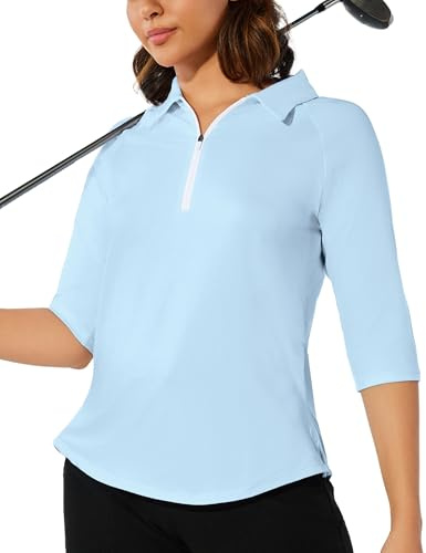 M MOTEEPI 3/4 Length Sleeve Womens Golf Polo Shirt Ladies Workout Tops Polo Shirts for Women Golf Pullover