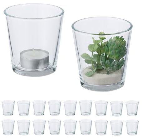 Relaxdays Vasetti Portacandele, Set 20, Vasi in Vetro per Lumini, Bicchieri Porta Candele, HxD 7,5x7,5 cm, Trasparente