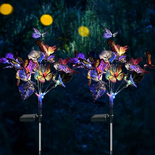 Solarlampen für Außen Garten,2 Stück Solar Schmetterlinge Gartenleuchten,IP65 Wasserdicht,Gartenleuchten Solar,Hält 6-12 Stunden an,für Außen Balkon Rasen Gehweg Terrassen Wegeleuchten