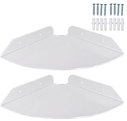 Asixxsix Corner Shelf Wall Mount, Set of 2 Corner Floating Shelves, 8.3 X 8.3in Wall Shelf Organizer for Bathroom Living Room Bedroom, for TV Accessories, Speaker, Cable Box (Clear)