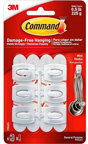AMK® Command White Plastic Damage Free Mini Adhesive Hanging Hooks Wall Door Hook Hold up to 225g Pack of 6