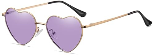 YUELUQU Polarisiert Herz Sonnenbrille Damen Herren Hippie Brille Vintage Liebe Metallrahmen Sonnenbrille für Festival Party Reise Fotoshooting Brille (Lila)
