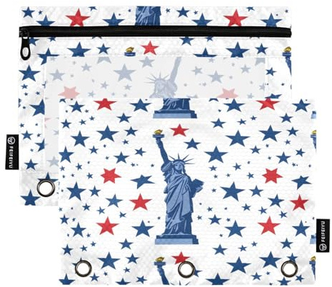 Mnsruu Stiftebeutel mit 3 Ringen, Freiheitsstatue of Liberty Star mit Reißverschluss, transparentes Fenster, Schreibwarentasche zur Aufbewahrung von Schul- und Bürobedarf, 2 Stück, mehrfarbig,