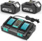 Djsanu Batteria di ricambio per Makita BL1860, 18 V, 6,0 Ah, 2 confezioni da 18 V 6000 mAh, batteria al litio con doppia porta caricatore 14,4 V-18 V, compatibile con Makita BL1850, BL1840, BL1830