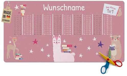 Pr Print Royal Schreibtischunterlage selbst gestalten mit Name - mit kleinem Einmaleins - Alpaka - Waschbar, Personalisierte Geschenke zur Einschulung | 80x40 cm, Rutschfest