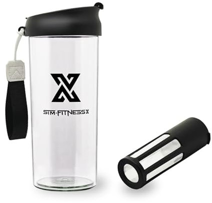 X SIM FITNESSX Protein Shaker | Früchtebehälter | Kaltgebrühter Kaffeetasse Multifunktionaler Sport Bottle mit Filternetz/Mixer (Schwarz, 500ML)