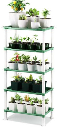 RooTrimmer 5-Tier Seed Stand with 5 Trays, Seed Starting Rack Propagation Rack Kit for Stackable Seedling Tray Seedling Staging Table for Indoor Outdoor Growing(Green)