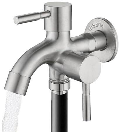 Gkumgwo Grifo de Agua Doble Salida Jardín,Grifo Doble Jardín - Grifo exterior de acero inoxidable Grifo de agua de doble salida,Salida de manguera de agua para grifo versátil, resistente para líneas