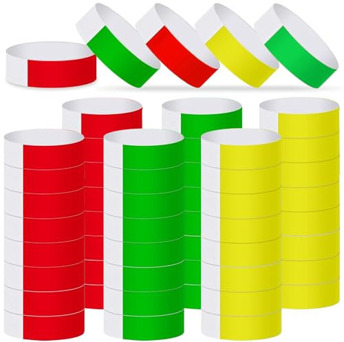 300Stück Eintrittsbänder 6Farben Neon Event Handgelenkband Festival Armbänder Papier Armbänder Partybänder Wasserdichte Wasserfeste Papierarmbänder Securebänder Festival Armbänder
