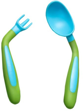 JOINPAYA 1juego Cubiertos Infantiles De Cuchara y Tenedor Para Entrenamiento De Alimentación Resistente Altas Temperaturas Fácil De Limpiar Azul y Verde