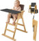 VILHA Klapp-Treppenhochstuhl, Baby Hochstuhl aus massivem Holz mit Sitzkissen, Holz Essbrett und Schutzbügel, 3-Punkt-Gurt und Schrittgurt, Highchair ab 6 Monaten, Platzsparend Kinderstuhl