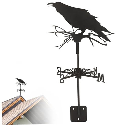 TANGPINGMAO Girouette en métal en Forme de Corbeau 13,8 x 10 po Montage sur Toit Girouette Scène extérieure Girouette de Jardin Dark Crow Décorations d'halloween Décoration extérieure