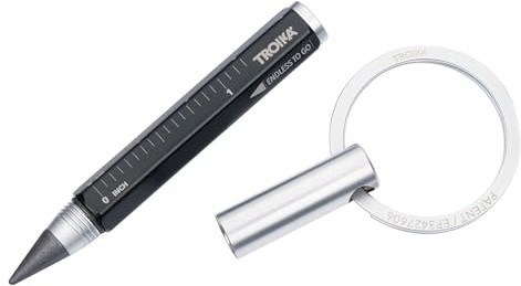 TROIKA Multitasking-Bleistift und Schlüsselanhänger mit Endlos-Schreibspitze (ca. 20km Schreiblänge) – ENDLESS TO GO – Zentimeter-/Zoll-Lineal – Aluminium (Schwarz)