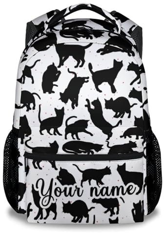 CustomWish Personalisierter Katzen-Rucksack für Mädchen ab 5-12 Jahren, Schulrucksack mit Namen, verstellbare Tragegurten, ideal für Kinder und Teenager