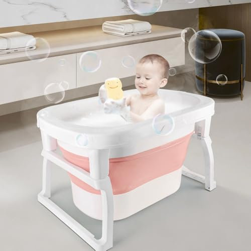 XANNI Faltbare Babybadewanne mit Hocker, Babybadewanne, tragbare Reisebadewanne für Babys und Kinder von 0 bis 24 Monaten, verfügt über Abflusslöcher