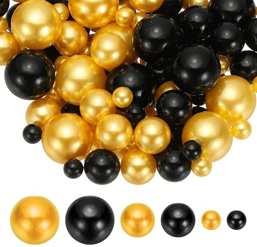 PATIKIL 8/14/20 mm Künstliche Perlen 150 Stück Perlen Ohne Löcher Schwimmperlen Für Vasenfüller Tischdekoration Für Hochzeit Party Zuhause Tischdekoration Schwimmkerzen Schwarz/Gold