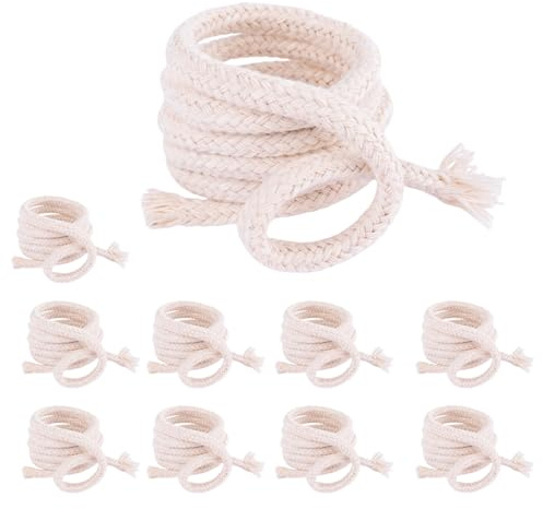 WovaOrx 10 Mètres Mèche Lampe à Huile, 6mm Meche Lampe a Petrole pour Lampes à Huile, Ajustables Coton Mèche de Lampe pour Lampes de Jardin, Torches en Bambou et Lampes à Huile (10×1m)