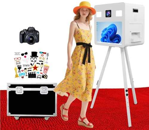 Cabina Fotografica DSLR Professionale con Schermo Touch 21.5 con Fotocamera, Specchio Magico Selfie per Condivisione, Luce RGB per Noleggio Matrimoni (White, with Camera)
