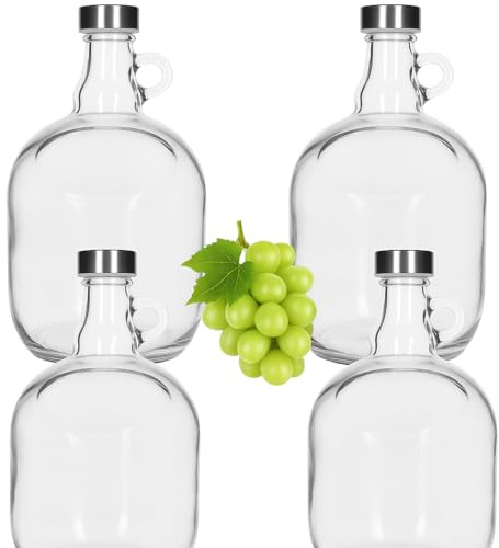 lilawelt24 4x 3L Glas Weinballon mit rundem Griff Flasche Glasballon Weinflasche Likörflasche Essig-Öl Schnapsflasche Wasserflasche für Hausbrennerei Honiglikör