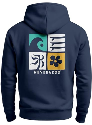 Neverless® Herren Sweatjacke Backprint Logo Natur Maritim Symbole Zipjacke Zip-Hoodie Männer Fashion Streetstyle