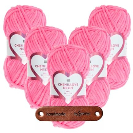 Rico Design 250g CREATIVE CHENILLOVE NEON Premium Wolle ultraweiches Chenillegarn in leuchtenden Neonfarben für Stricken & Häkeln mit mySearose Label