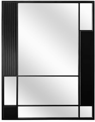 STYLER Spiegel Slate 69 x 95 cm I Moderner Wandspiegel aus schwarzem MDF I Architektonisches Linien- & Segmentdesign I Stilvolle Wanddeko für Flur Schlafzimmer Wohnzimmer