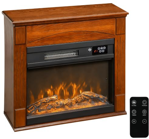 HOMCOM Elektrokamin 1000W/2000W 3D-Flammeneffekt 6 Farben Braun | Dekorativer Kunstkamin, 3-stufige Helligkeit, einstellbarer Thermostat, Fernbedienung, Timer, bis zu 30 m²