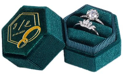 Mocessory Scatola per Anelli Esagonale in Velluto Personalizzata | Portaanelli da Matrimonio Personalizzato, Elegante Custodia in Velluto per Anelli di Fidanzamento