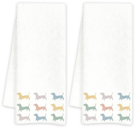 Fychuo 2 Stück Dackel Handtücher, Niedlichem Dackel Geschirrhandtücher | Saugfähig und Schnell Trocknende 40x60 cm, Weiche Mikrofaser Handtuch für Küche, Bad, Dackel Geschenke