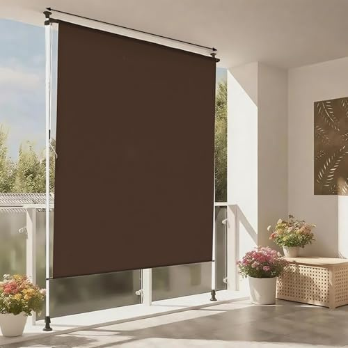 XBTGS Toldo retráctil manual, impermeable, altura ajustable con manivela para exteriores, para patios, terrazas y balcones, blanco y marrón, 150 cm, blanco y marrón