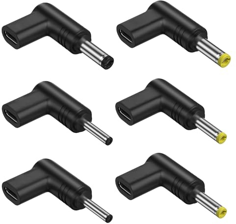 6PCS USB C to DC Adapter Kit 100W 5A 19.5V PD Emulator Trigger Type-C Female to DC Male Connector Plugs 90 Degree Angled Universal Laptop Charger Converter for HP Dell Asus Acer Lenovo