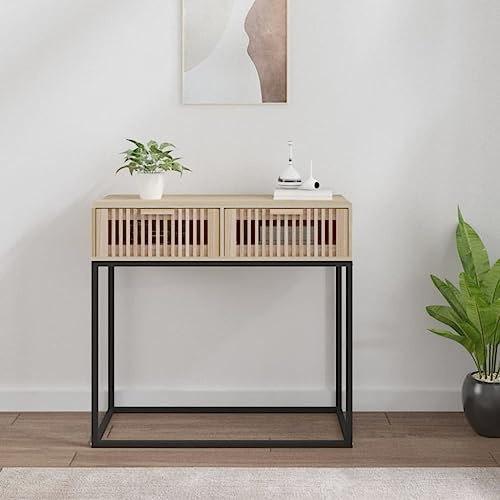 GeenYuu Table Console Bois d'ingénierie et Fer 80x30x75 cm avec tiroirs, Table d'appoint pour Salon entrée Bureau, Espace Rangement Pratique et Design scandinave