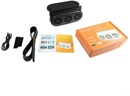 Gettimore Ventilatore per auto ad energia solare, in ABS, facile installazione con 3 porte USB per estrattore di ventilazione automatica (nero)