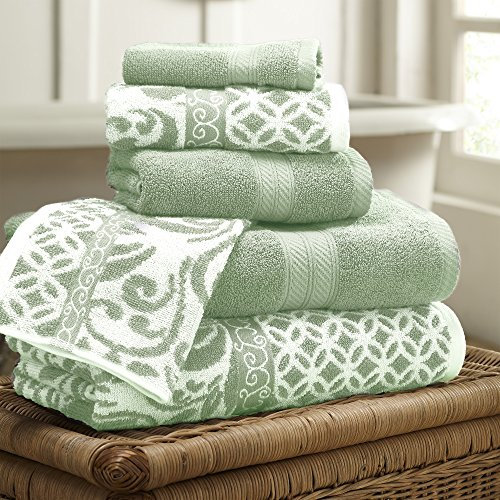 Modern Threads Trefoil Filigranes 6-teiliges Wende-Handtuch-Set, gefärbt, Jacquard, Badetücher, Handtücher und Waschlappen, super saugfähig und schnell trocknend, 100 % gekämmte Baumwolle