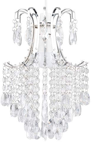 MiniSun | Modern Silver Chrome Ceiling Pendant Light Shade with Clear Acrylic Droplets Complete with a 10w LED GLS Bulb [6500K Cool White] | Shades & Home Improvements Essential | 320mm Shade Width