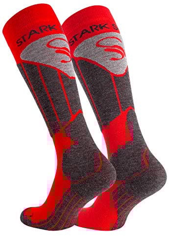 STARK SOUL Damen & Herren Skisocken, Funktionssocken, Snowboard- Skistrümpfe mit Spezialpolsterung, rot, Gr. 43-46