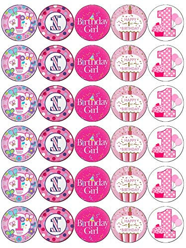 30 1st Birthday Girl Pink Cupcake Toppers Edible Wafer Paper Fairy Cake Toppers Birthday Cakes