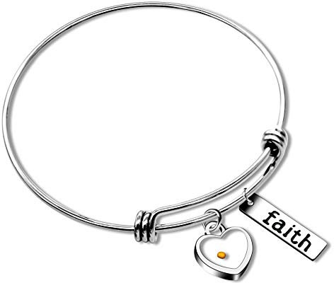 Verstellbarer Armreif von Uloveido Christian Faith, Edelstahl, Senfkornarmbänder, christliche Inspirationsgeschenke Y558 (Herz)