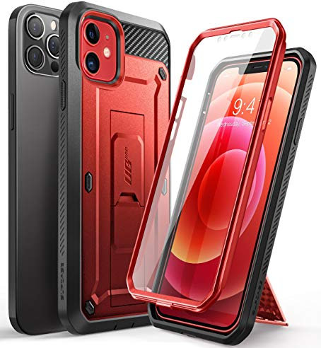 SUPCASE Unicorn Beetle Pro Series Full-Body Rugged Holster Case with Built-in Screen Protector for 6.1-Inch iPhone 12/12 Pro (2020), Metallic Red