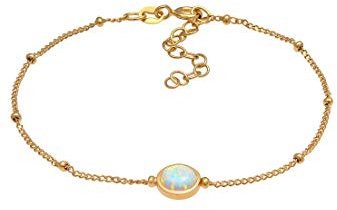 Elli Armband Damen Kugelkette Elegant mit Synthetischem Opal in 925 Sterling Silber Vergoldet