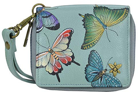 Anuschka Handbemaltes Organizer Portemonnaie aus echtem Leder mit RFID-Schutz und Reißverschluss - Butterfly Heaven