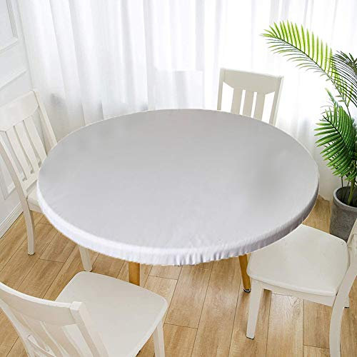 Cozomiz Mantel de Elástica Ajustada Protector de Mesa con Bordes Impermeable Cubierta de Mesa Resistente a Agua 120cm Corte Entallado Redondo Blanco