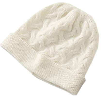 Damen Kaschmir Strickmütze Winter warme Mütze (Weiß)