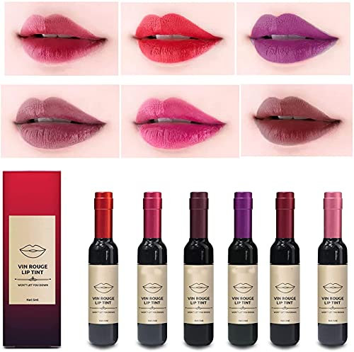 Nihexo 6 Colors Wine Lipstick Matte Long Lasting Waterproof Lip Tint Set Lip Gloss Lip Stain (6Color/Set)