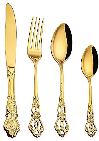 24 Piezas Tenedor De Cuchillo De La Corte Imperial Y Cuchara Hueco De Oro Alivio Retro Acero Inoxidable Cuchillo De Carne Y Vajilla Tenedor Cuchara De Café Juegos De Cubiertos Baratos